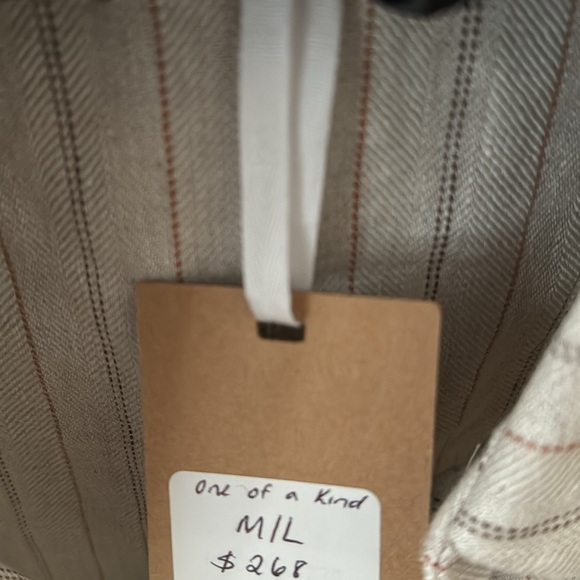 Rebecca King one-of-a-kind sample oatmeal linen stripe duster with pockets - Picture 14 of 15